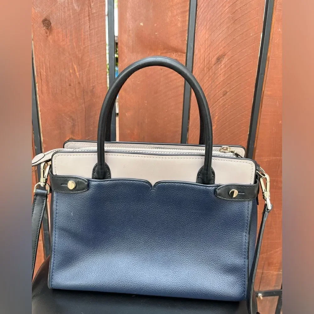 KATE SPADE Classic Medium Leather Satchel Bag Navy blue/blush